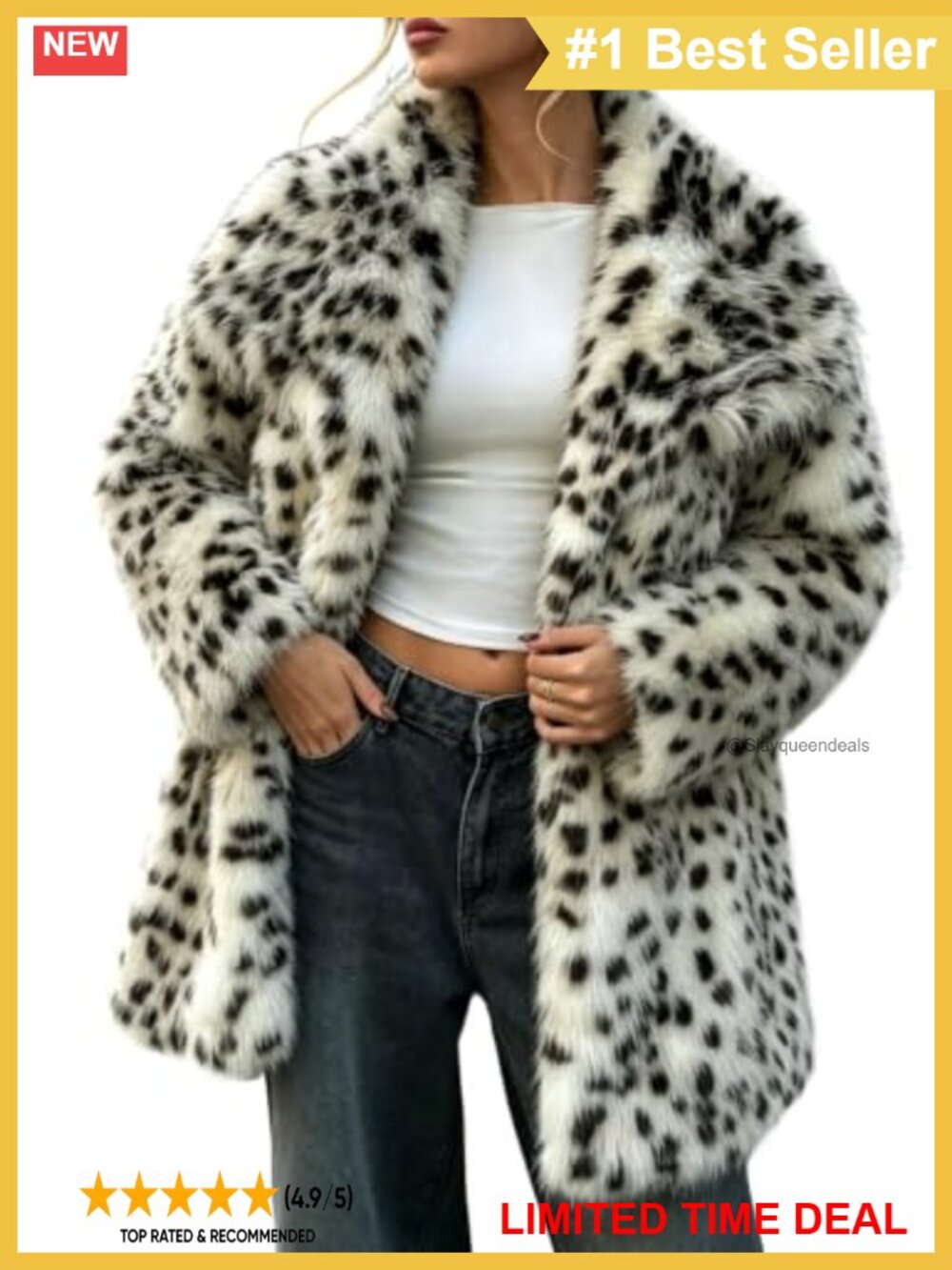 Womens Faux Fur Coat Long Warm Fluffy Fur Jacket Shawl Collar Snap Button